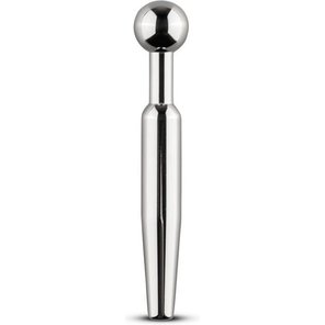  Серебристый уретральный стимулятор со съемным верхом Sinner Hollow Metal Penis Plug 9 см 