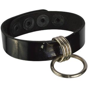  Черный лаковый кожаный браслет с подвесным колечком 