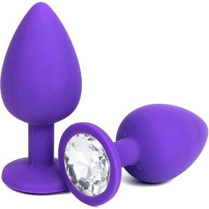  Фиолетовая анальная пробка с прозрачным стразом 6,8 см 