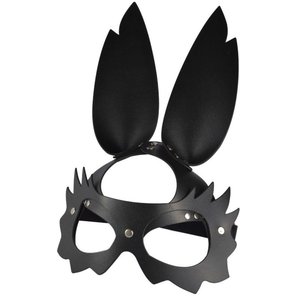  Черная кожаная маска Зайка с длинными ушками 