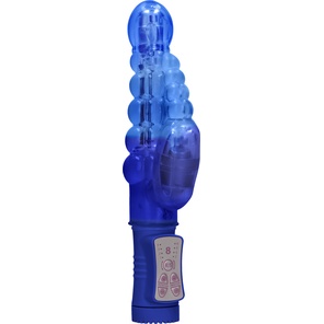  Синий вибратор-кролик Rotating Bubbles 23,2 см 