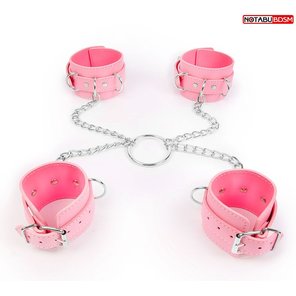  Комплект розовых наручников и оков на металлических креплениях с кольцом 