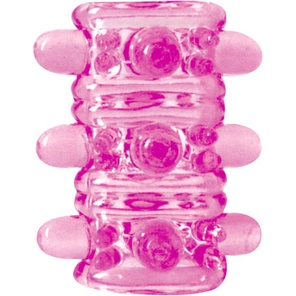  Розовая насадка на пенис Crystal sleeve с шариками и пупырышками 5,5 см 