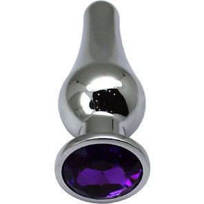  Серебристая анальная пробка с фиолетовым кристаллом 13 см 