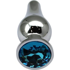  Серебристая анальная пробка с голубым кристаллом 9,4 см 