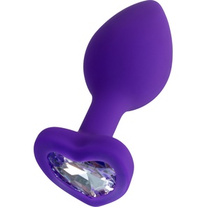  Фиолетовая анальная втулка Diamond Heart с прозрачным кристаллом 7 см 