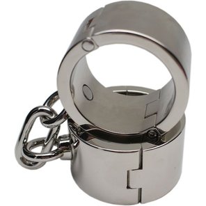  Серебристые металлические гладкие наручники 