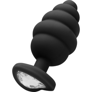  Черная анальная пробка Extra Large Ribbed Diamond Heart Plug 9,6 см 
