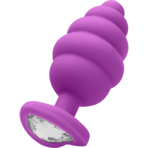  Фиолетовая анальная пробка Extra Large Ribbed Diamond Heart Plug 9,6 см 