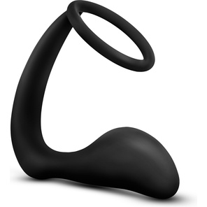  Черное эрекционное кольцо с анальным стимулятором Platinum Cock Ring Plug 