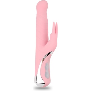  Нежно-розовый вибратор со стимулятором клитора Gyrating G-Bunny 24 см 