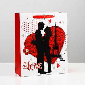  Подарочный пакет Романтичная пара Love 32 х 26 см 