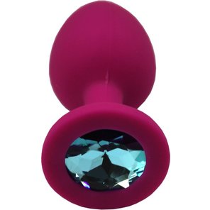  Малиновая анальная пробка с голубым кристаллом 7,4 см 