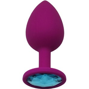  Пурпурная анальная пробка с голубым кристаллом 8,4 см 