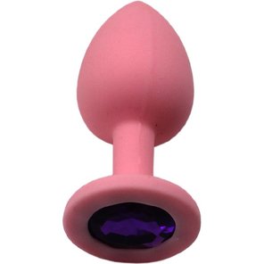  Розовая анальная пробка с фиолетовым кристаллом 7,4 см 