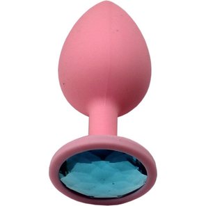  Розовая анальная пробка с голубым кристаллом 8,4 см 