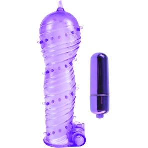  Фиолетовая вибронасадка Textured Sleeve Bullet 14 см 