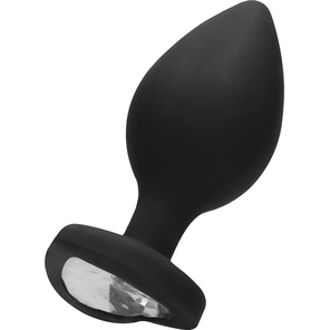  Черная анальная пробка с прозрачным стразом Extra Large Diamond Heart Butt Plug 9,5 см 
