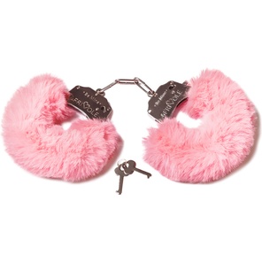  Розовые наручники с пушистым мехом и ключиками 