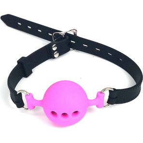  Чёрно-розовый дышащий кляп-шарик Vander на ремешках 