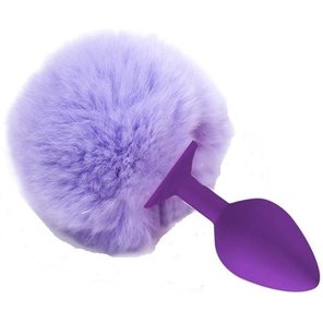 Фиолетовая анальная пробка с пушистым сиреневым хвостиком зайки 