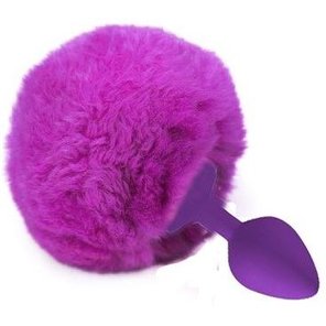  Фиолетовая анальная пробка с пушистым лиловым хвостиком зайки 