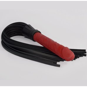  Черная плеть с красной ручкой-фаллоимитатором 65 см 