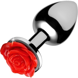  Серебристая анальная пробка с розой Red Rose Butt Plug 8 см 