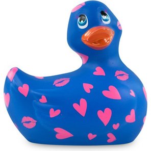  Синий вибратор-уточка I Rub My Duckie 2.0 Romance с розовым принтом 