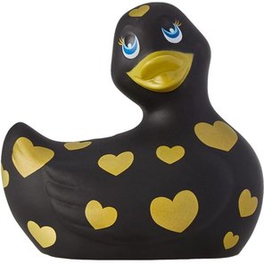  Черный вибратор-уточка I Rub My Duckie 2.0 Romance с золотистым принтом 