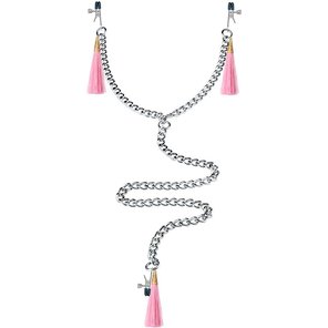  Зажимы на соски и половые губы с розовыми кисточками Nipple Clit Tassel Clamp With Chain 