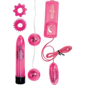  Набор CLEAR VIBRATORKIT: вибратор, вагинальные шарики, 2 эрекционных кольца и виброяйцо 