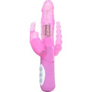  Розовый вибратор RABBIT DUAL PLEASURE с клиторальным и анальным стимуляторами 22 см 