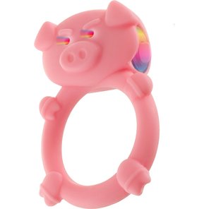  Розовое кольцо на пенис с вибрацией MAD PIGGY C-RING 