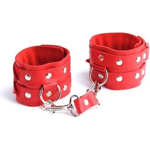  Красные кожаные наручники с велюровой подкладкой 