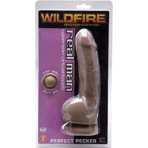  Коричневый фаллоимитатор на присоске Wildfire Real Man CyberSkin Perfect Pecker Dark 20 см 