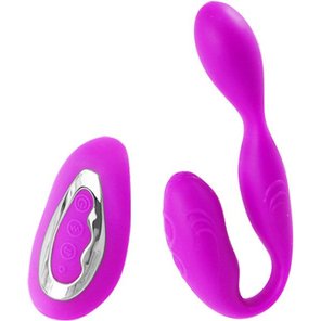  Фиолетовый вагинально-клиторальный вибромассажер с пультом ДУ 13,5 см 