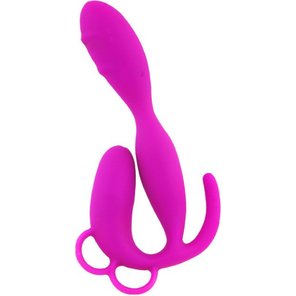  Розовый вибратор со стимуляцией клитора и ануса 22,5 см 
