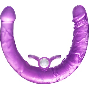  Фиолетовый двухсторонний фаллоимитатор с вибропулей 35 см 