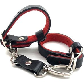  Черно-красные узкие кожаные наручники Provokator 
