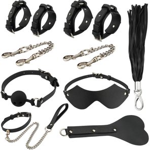  Оригинальный БДСМ-набор из 9 предметов в черной кожаной сумке 