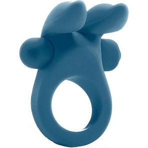  Синее эрекционное виброкольцо Bunny Silicone Cockring With Stimulating Ears 
