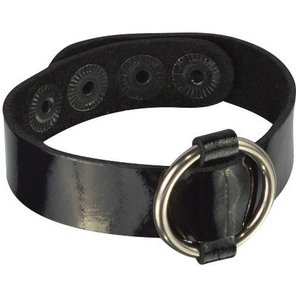  Черный лаковый кожаный браслет с колечком 