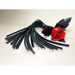  Черная кожаная плеть с красной лаковой розой в рукояти 40 см 