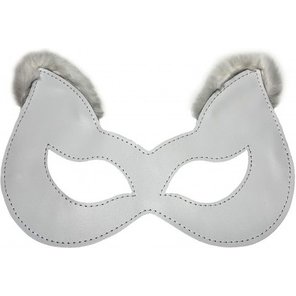  Белая маска из натуральной кожи с мехом на ушках 