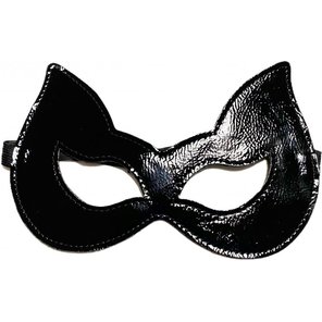  Черная лаковая маска с ушками из эко-кожи 