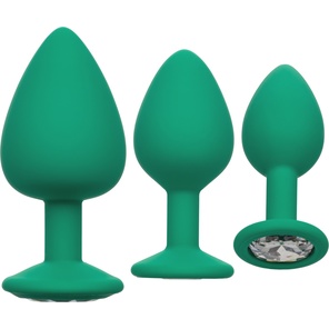  Набор из трёх зеленых анальных пробок с кристаллом Cheeky Gems 