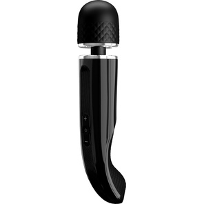  Черный мощный жезловый вибратор с изогнутой ручкой Charming Massager 24 см 