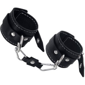  Черные двухслойные наручники с белой строчкой 