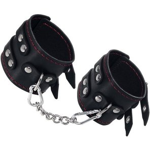  Черные кожаные наручники с двумя ремнями и подкладкой 